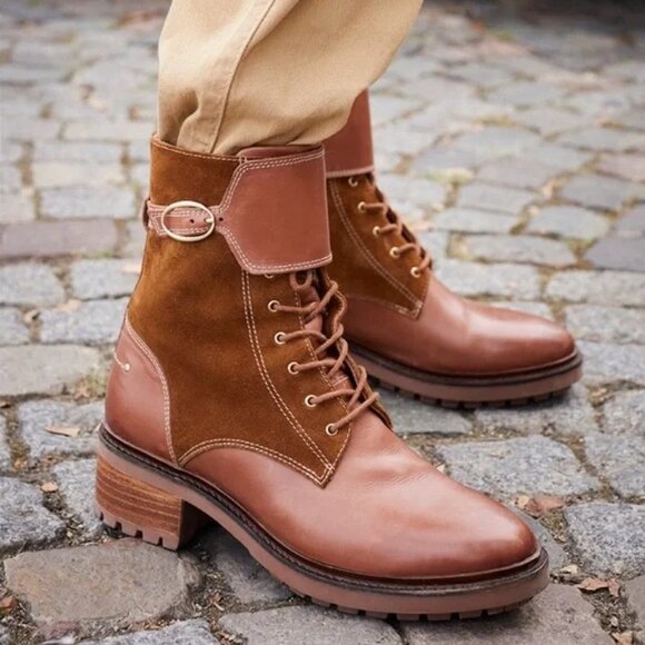 Vanessa Bruno Shoes - NEW Vanessa Bruno Leather Suede Lace Up Block Heeled Biker Ankle Boots Booties